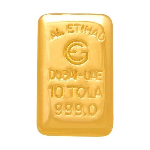 Al Etihad 10 tola gold bar — manufacturer product photograph
