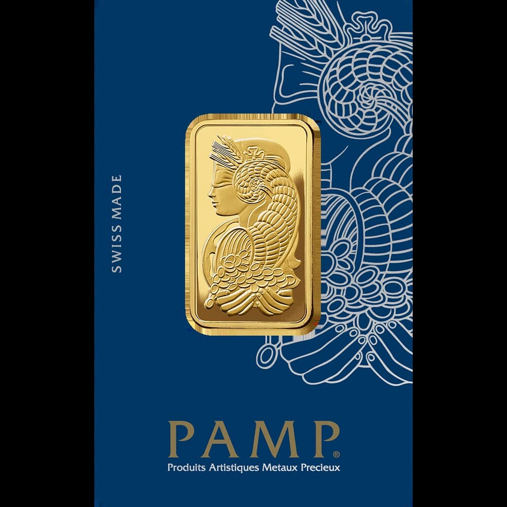 PAMP Lady Fortuna gold minted bar — 2 tolas — manufacturer product photograph