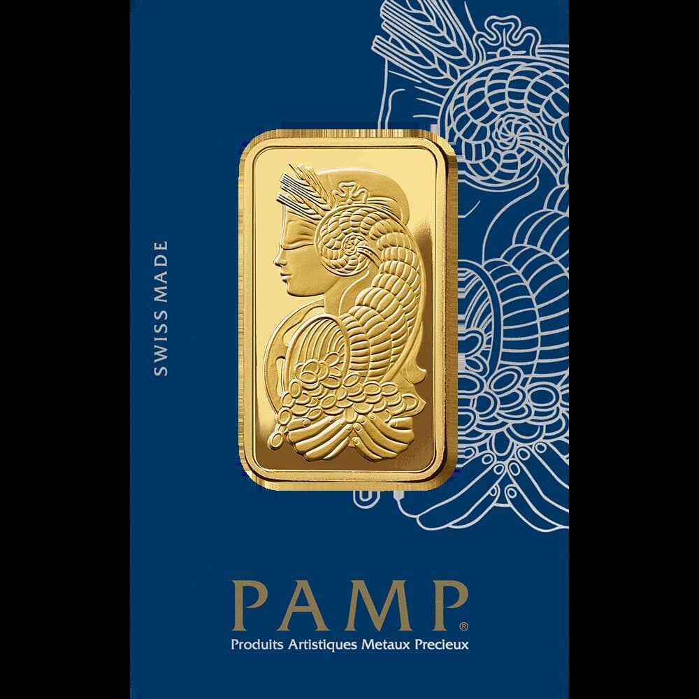 PAMP Lady Fortuna gold minted bar — 3 tolas — manufacturer product photograph