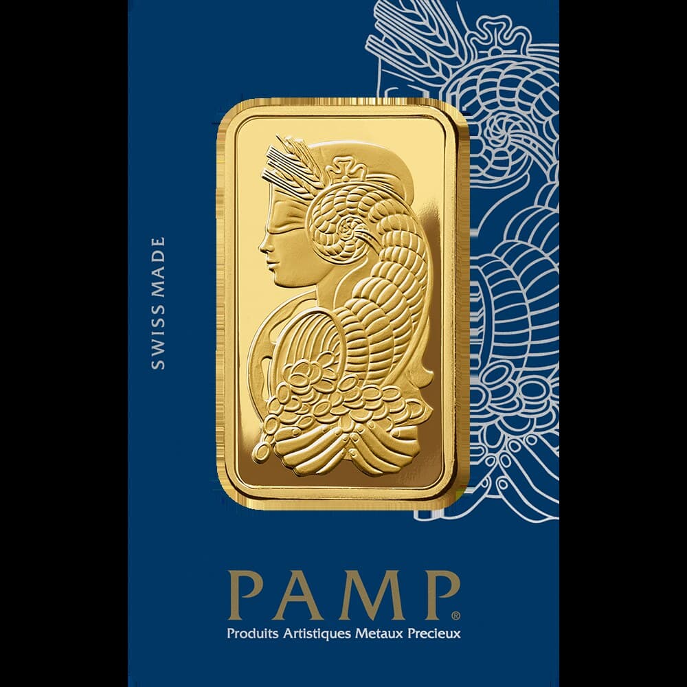 PAMP Lady Fortuna gold minted bar — 5 tolas — manufacturer product photograph