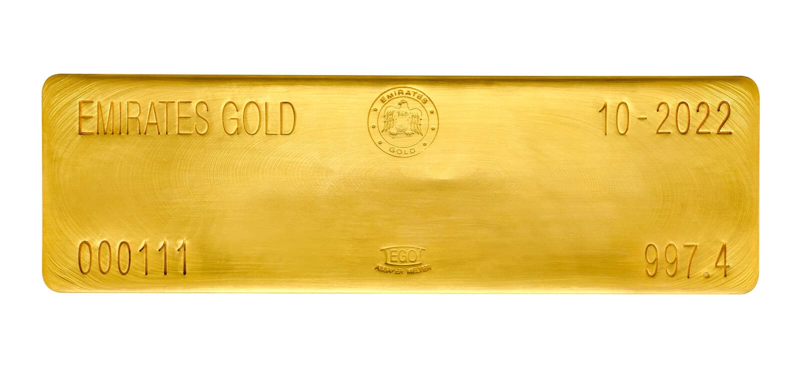 Emirates Gold 400 oz gold cast bar — manufacturer product photograph