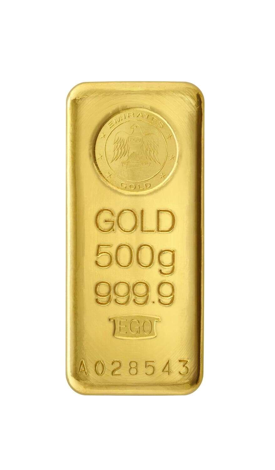 Emirates Gold 500 g gold cast bar (999.9) — manufacturer product photograph