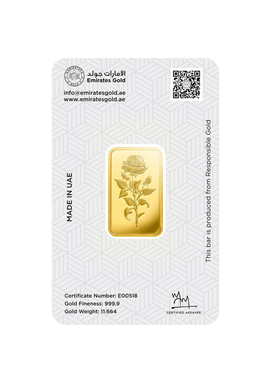 Emirates Gold minted gold bar — 1 tola — manufacturer product photograph