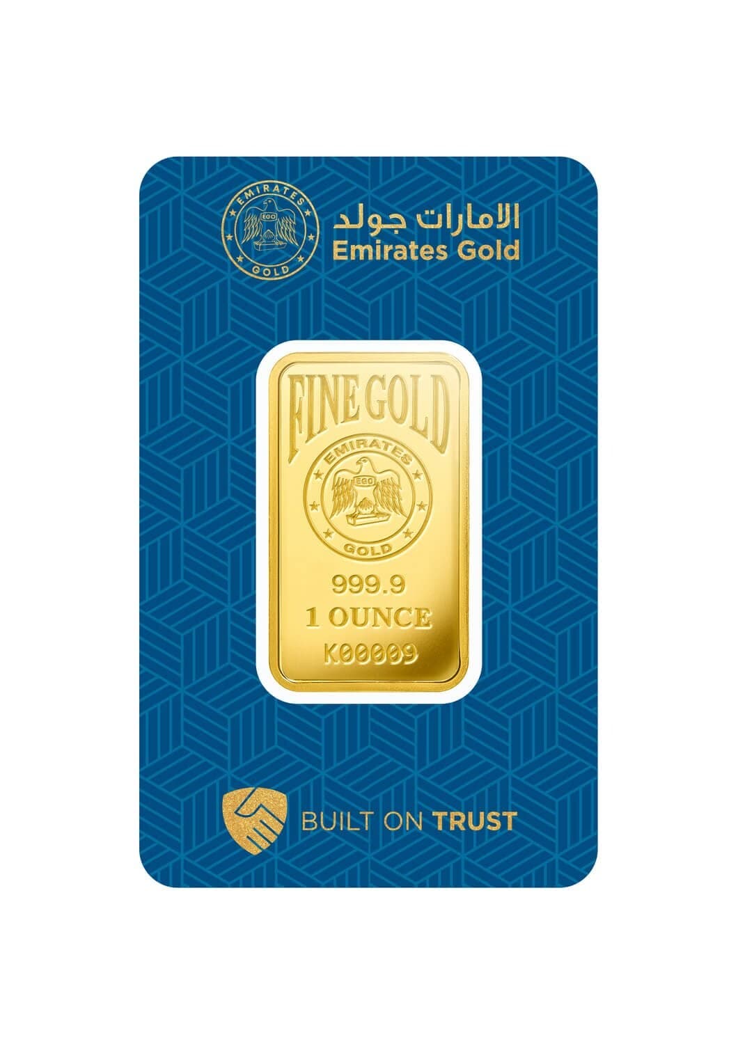 Emirates Gold minted gold bar — 1 oz — manufacturer product photograph