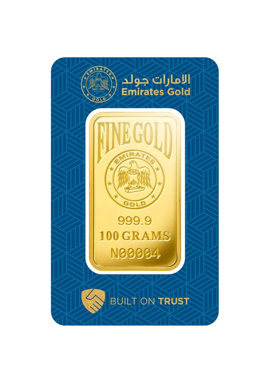 Emirates Gold minted gold bar — 100 g — manufacturer product photograph