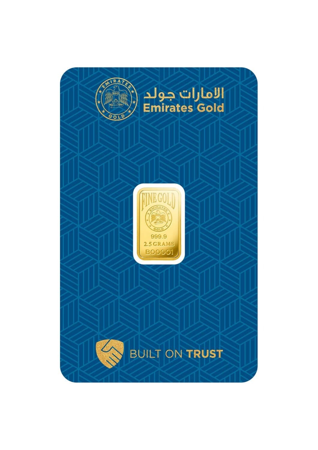 Emirates Gold minted gold bar — 2.5 g — manufacturer product photograph