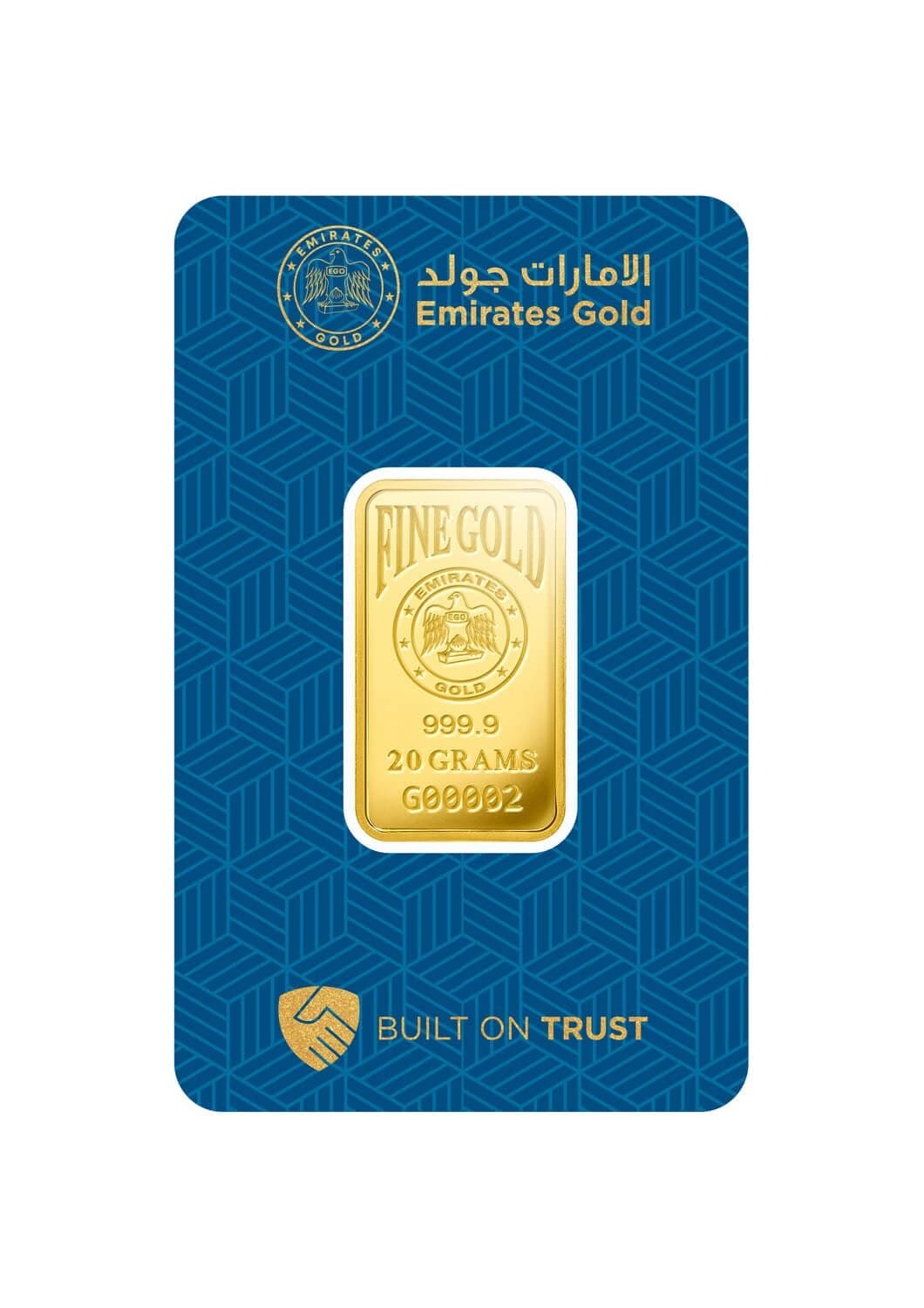 Emirates Gold minted gold bar — 20 g — manufacturer product photograph