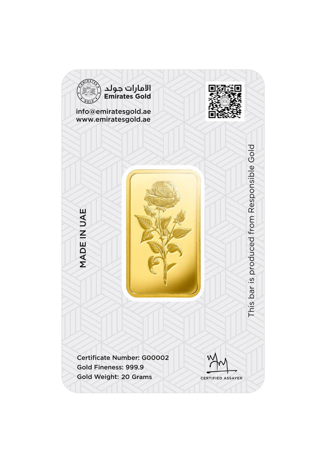 Emirates Gold minted gold bar — 20 g — manufacturer product photograph