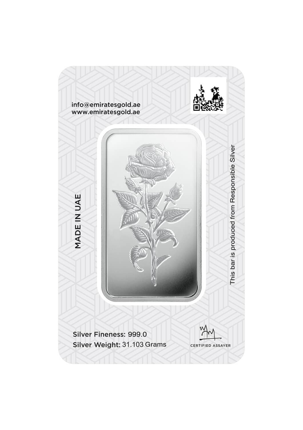 Emirates Gold minted silver bar — 1 oz — manufacturer product photograph