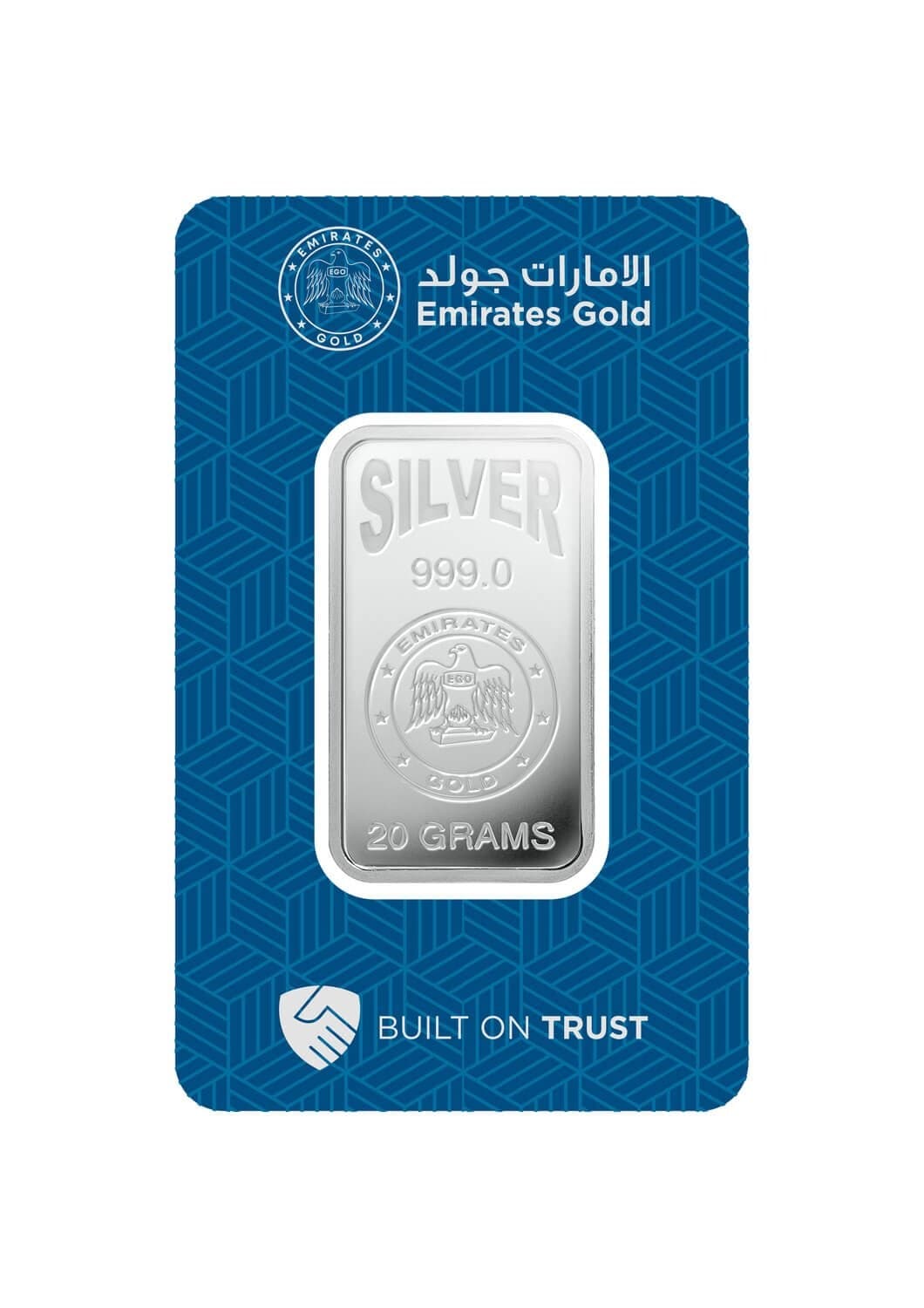 Emirates Gold minted silver bar — 20 g — manufacturer product photograph