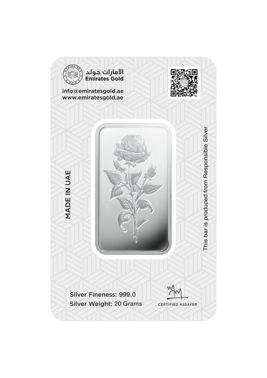 Emirates Gold minted silver bar — 20 g — manufacturer product photograph