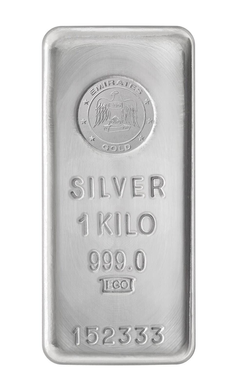 Emirates Gold 1 kg silver cast bar — manufacturer product photograph
