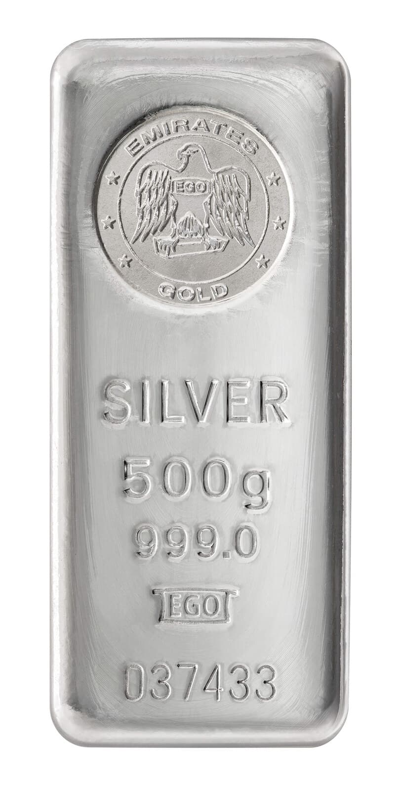 Emirates Gold 500 g silver cast bar — manufacturer product photograph