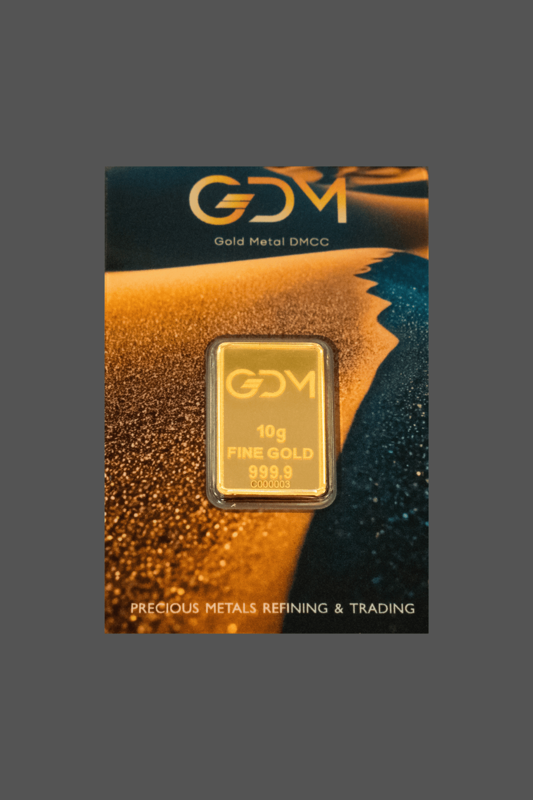 Gold Metal DMCC 10 g gold blister bar — manufacturer product photograph