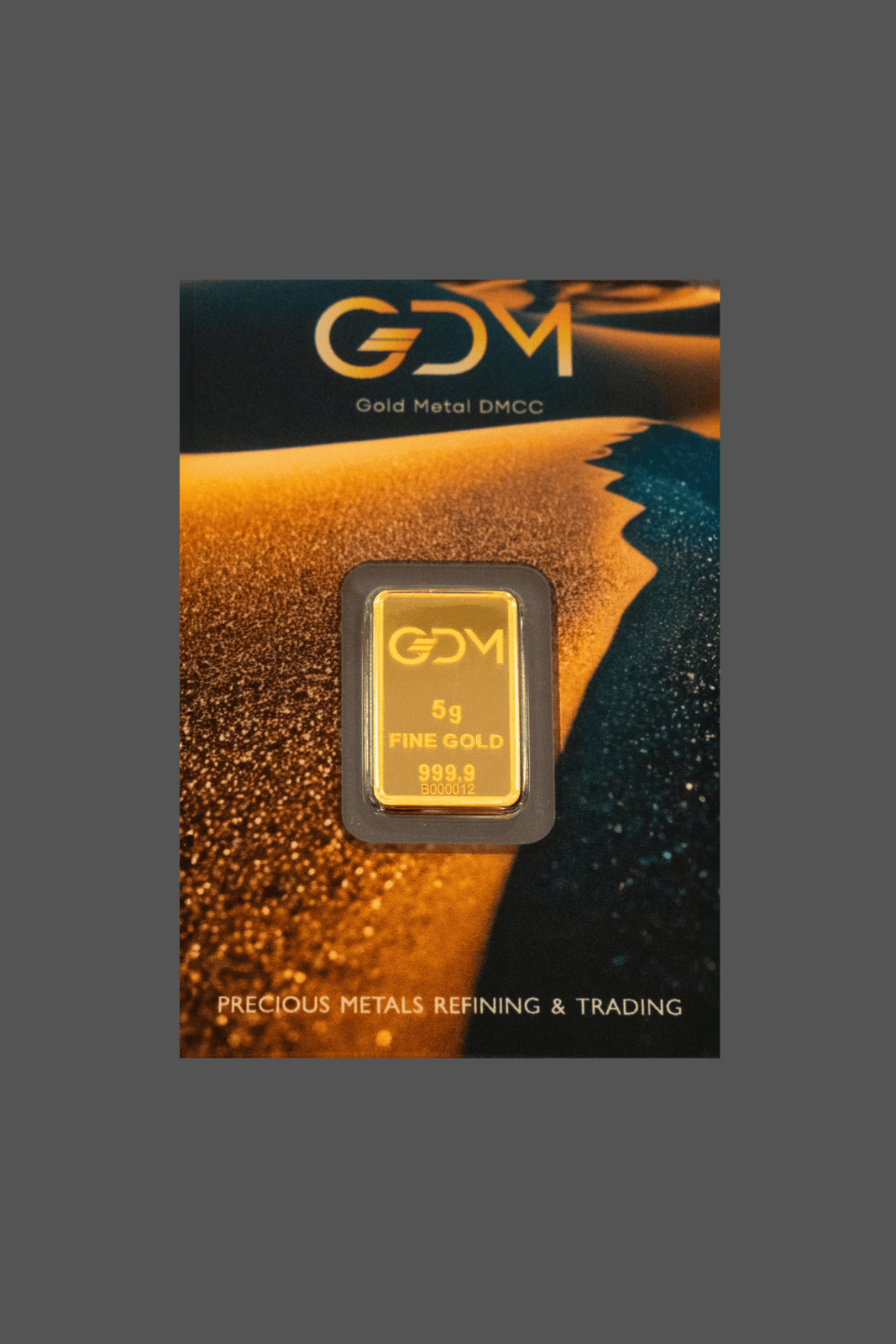 Gold Metal DMCC 5 g gold blister bar — manufacturer product photograph