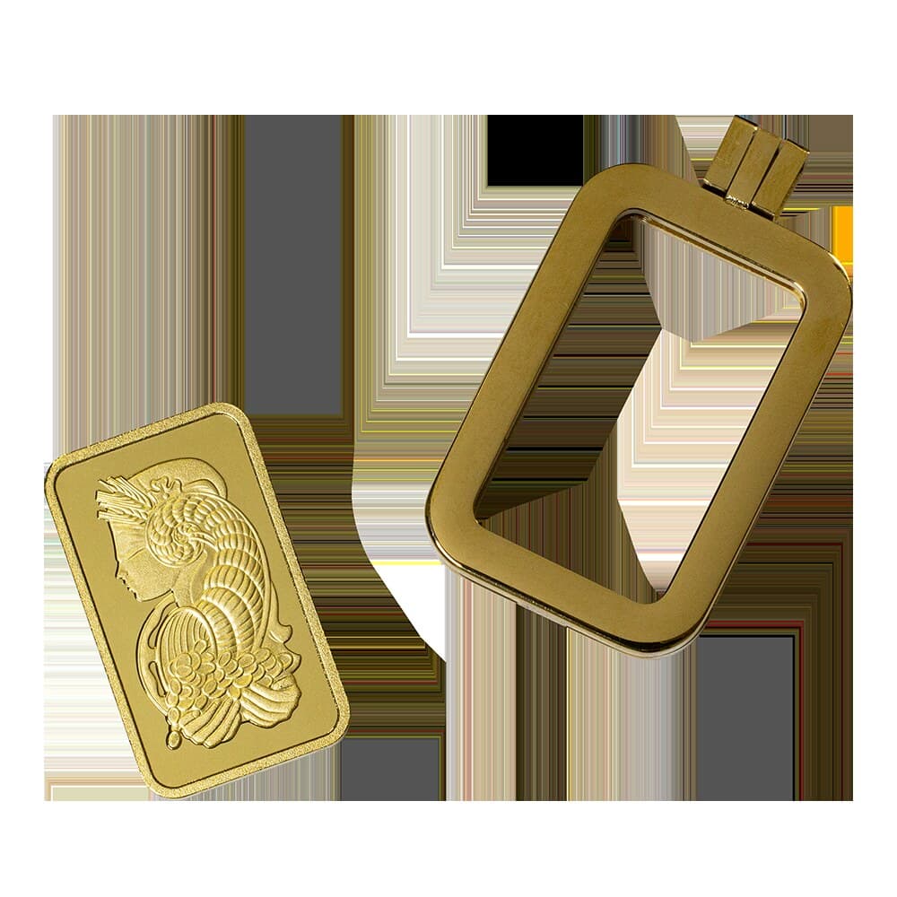 PAMP Lady Fortuna 10 g gold bar with pendant frame — manufacturer product photograph