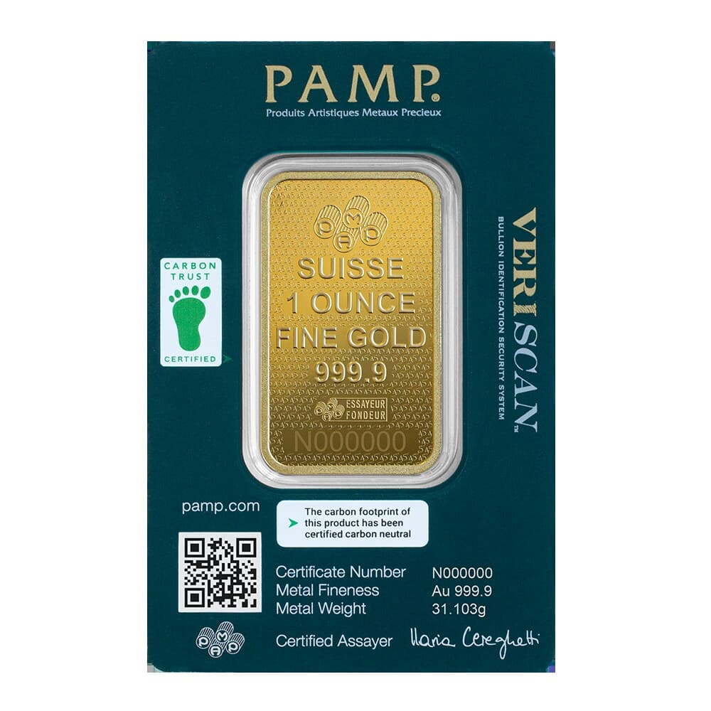 PAMP Lady Fortuna 45th anniversary 1 oz gold bar — manufacturer product photograph
