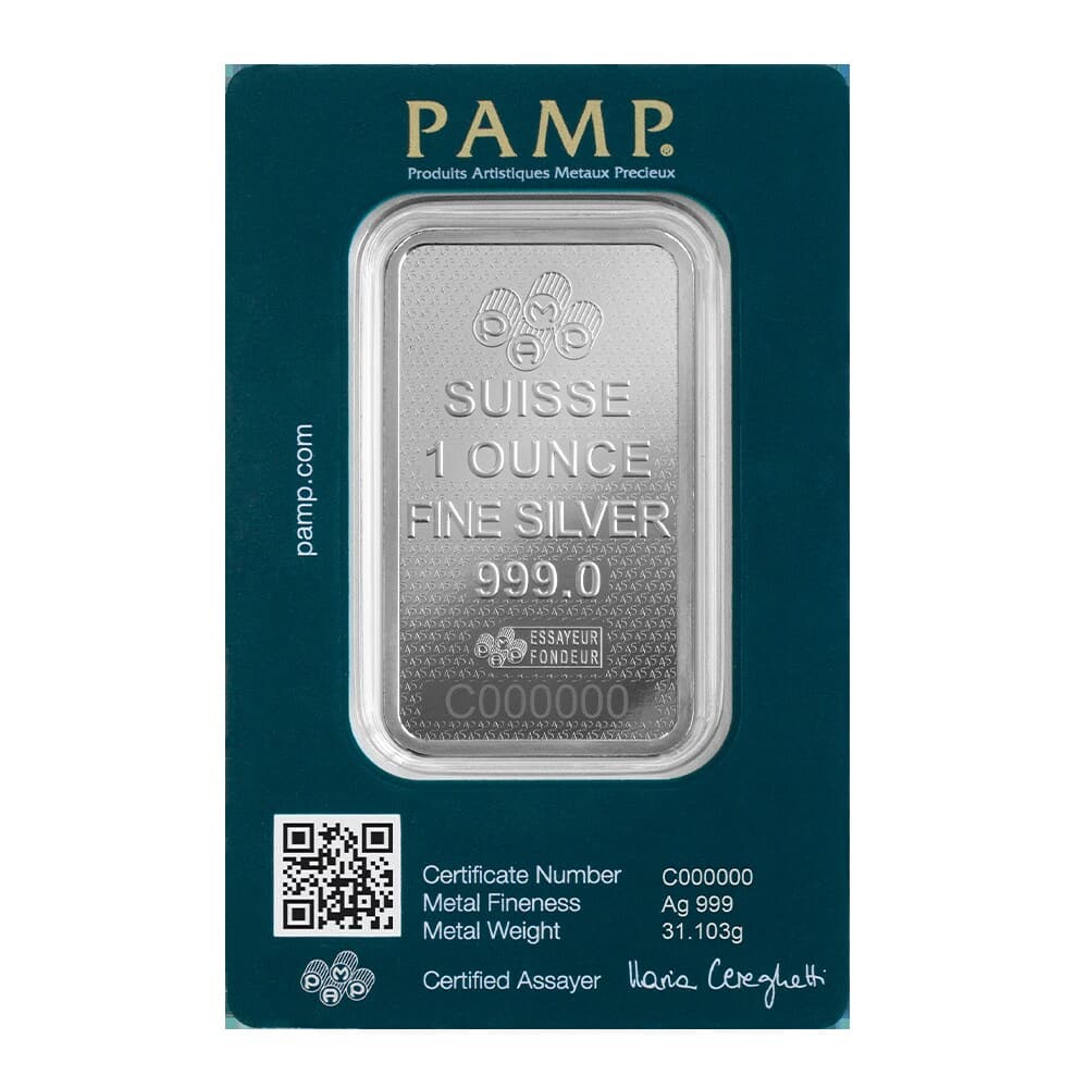 PAMP Lady Fortuna 45th anniversary 1 oz silver bar — manufacturer product photograph