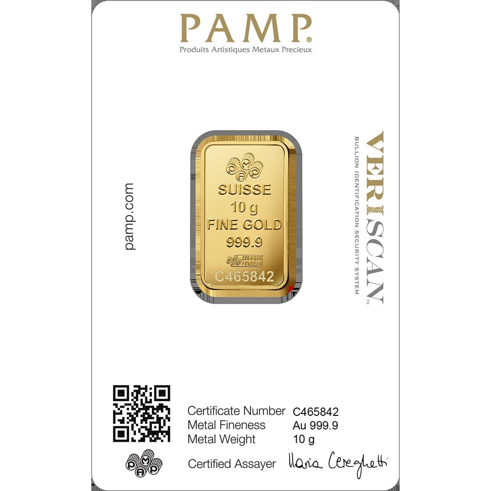 PAMP Lady Fortuna gold minted bar — 10 g — manufacturer product photograph