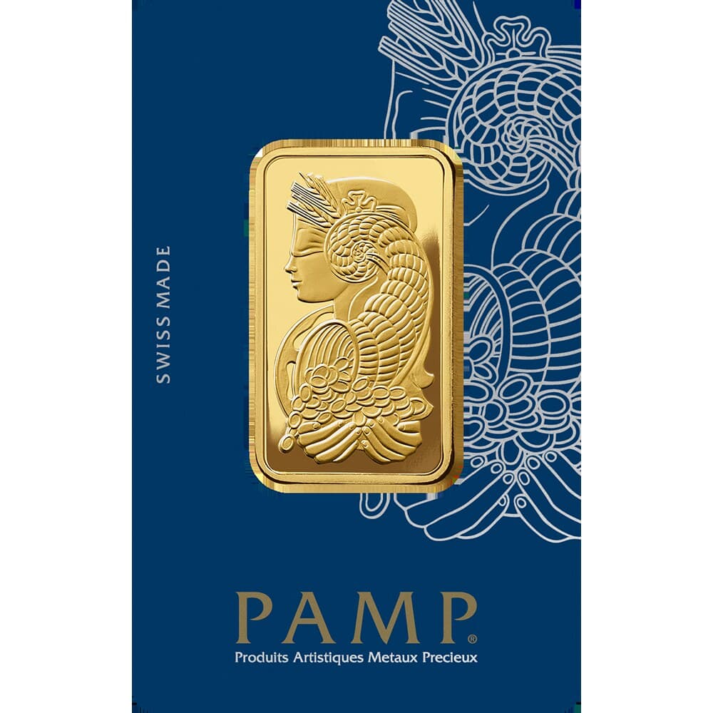 PAMP Lady Fortuna gold minted bar — 1 oz, carbon-reduced — manufacturer product photograph
