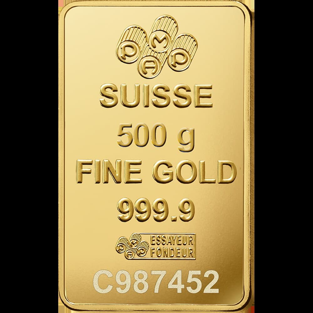 PAMP Lady Fortuna gold minted bar — 500 g — manufacturer product photograph
