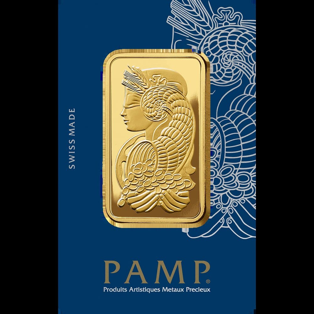 PAMP Lady Fortuna gold minted bar — 50 g — manufacturer product photograph