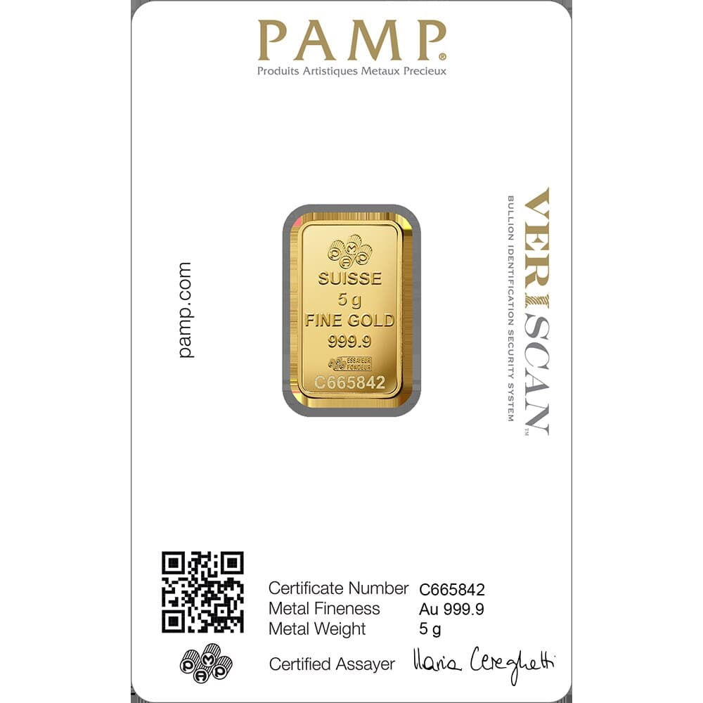 PAMP Lady Fortuna gold minted bar — 5 g — manufacturer product photograph