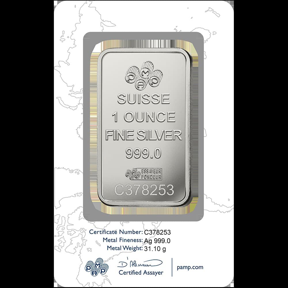 PAMP Lady Fortuna silver minted bar — 1 oz — manufacturer product photograph
