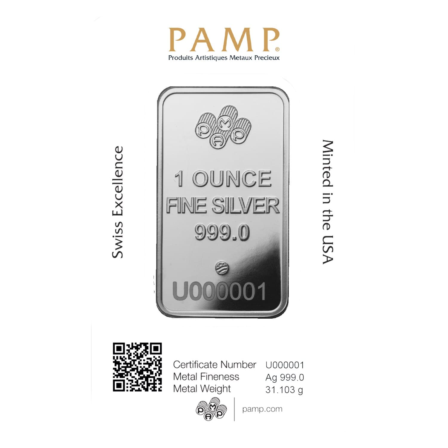 PAMP Lady Fortuna 1 oz pure silver bar — manufacturer product photograph