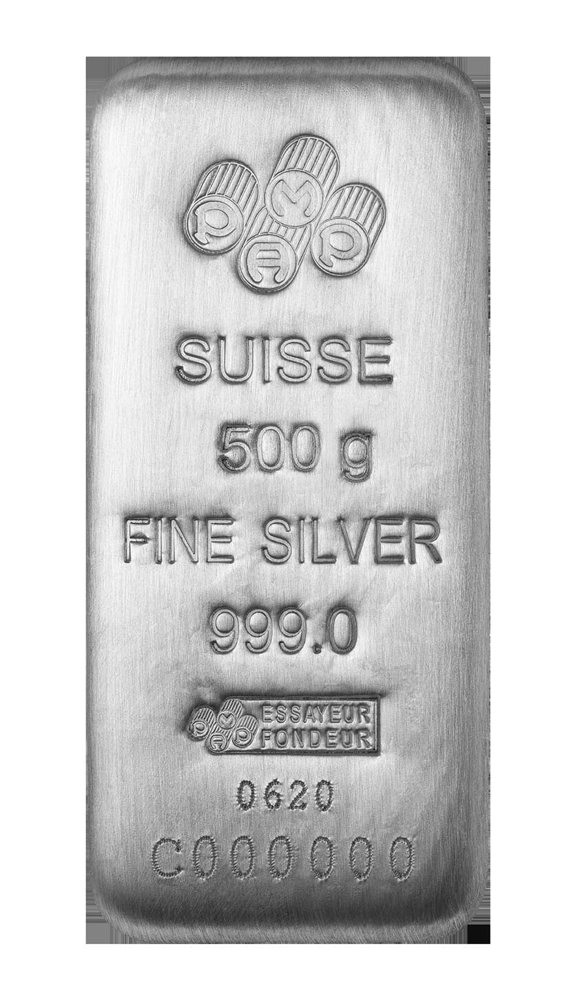 PAMP 500 g silver cast bar — manufacturer product photograph