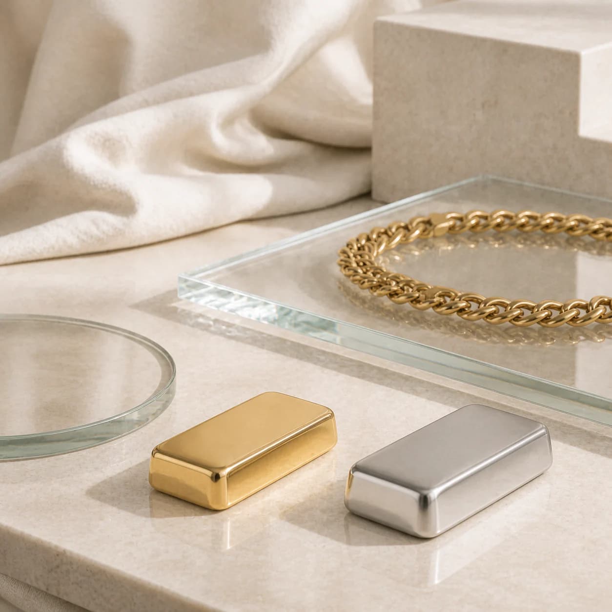 Gold, silver, and jewellery forms arranged for professional inspection